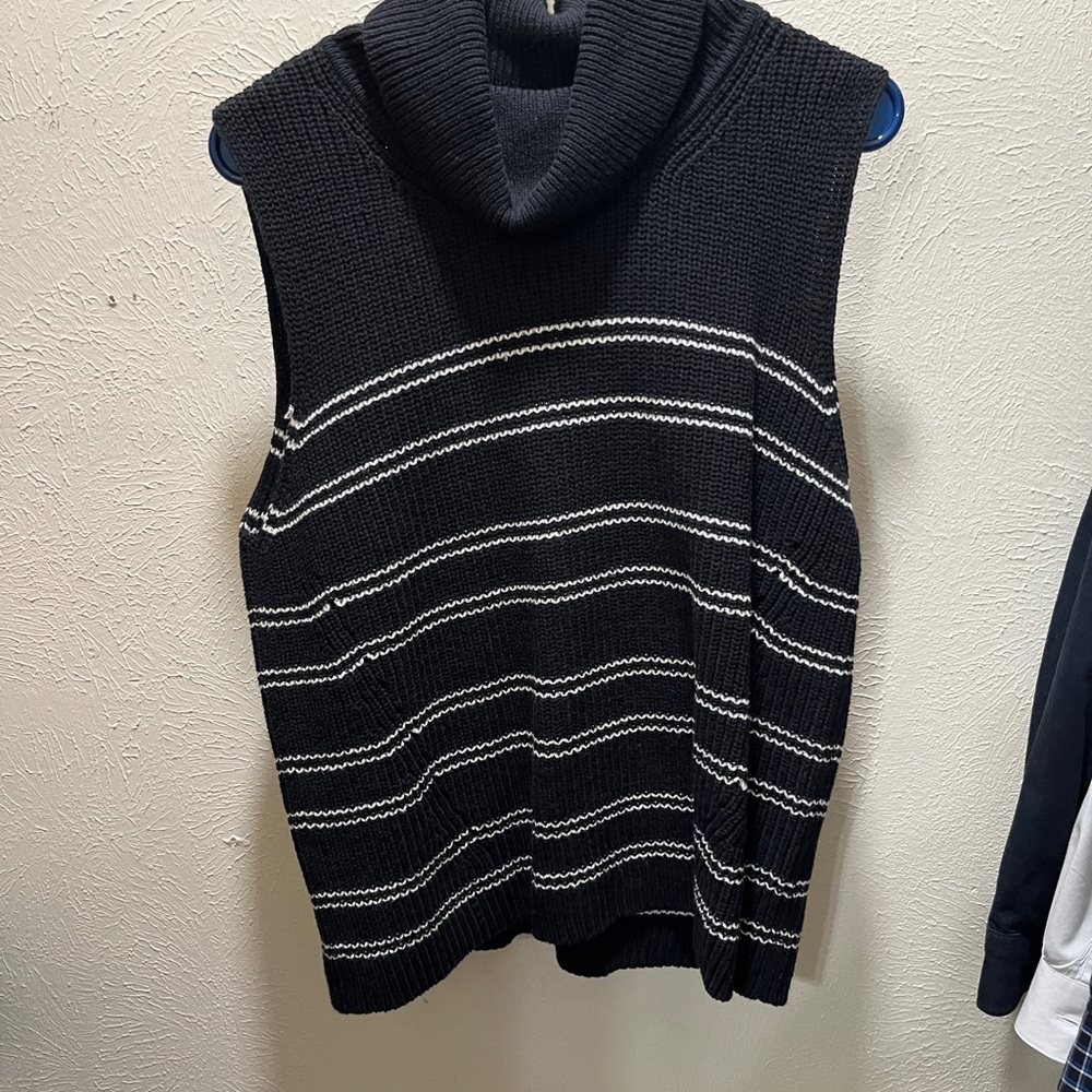 Black and White Striped Sleeveless Sweater